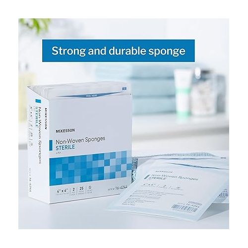  McKesson Non-Woven Sponges, Sterile, 4-Ply, Polyester/Rayon, 4 in x 4 in, 2 per Pack, 600 Packs, 1200 Total