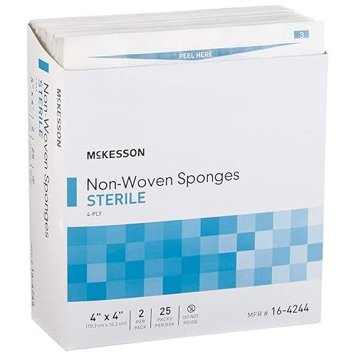  McKesson Non-Woven Sponges, Sterile, 4-Ply, Polyester/Rayon, 4 in x 4 in, 2 per Pack, 600 Packs, 1200 Total