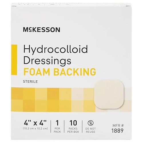  McKesson Hydrocolloid Dressings with Foam Backing, Sterile, 4 in x 4 in, 10 Count, 1 Pack