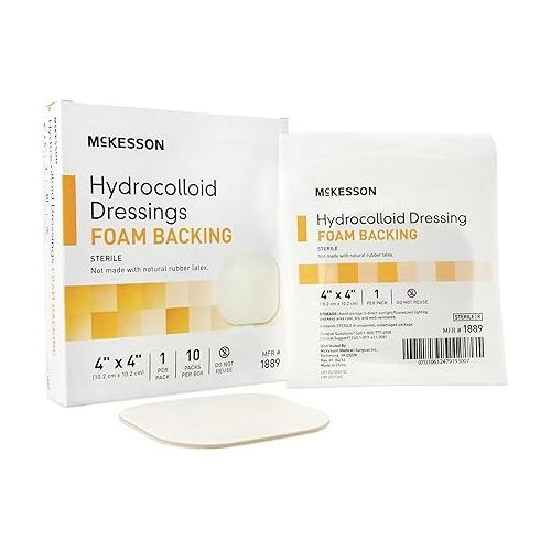  McKesson Hydrocolloid Dressings with Foam Backing, Sterile, 4 in x 4 in, 10 Count, 1 Pack