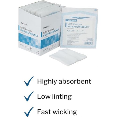  McKesson Split Sponges High Absorbency, 6-Ply Sterile, I.V. and Tracheostomy Dressings, Polyester / Rayon Blend, 4 in x 4 in, 2 Per Pack, 300 Packs, 600 Total