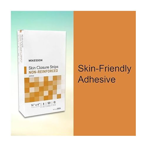  McKesson Skin Closure Strips, Sterile, Non-Reinforced, 1/2 in x 4 in, 50 Count