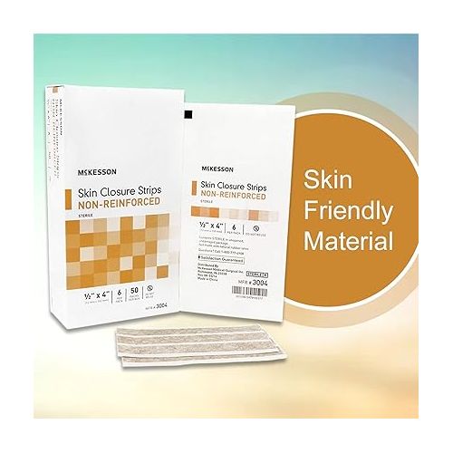  McKesson Skin Closure Strips, Sterile, Non-Reinforced, 1/2 in x 4 in, 50 Count