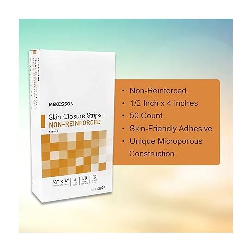  McKesson Skin Closure Strips, Sterile, Non-Reinforced, 1/2 in x 4 in, 50 Count