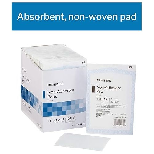  McKesson Non-Adherent Dressing Pads, Sterile, Nylon/Polyester, 3 in x 4 in, 100 Count, 12 Packs, 1200 Total