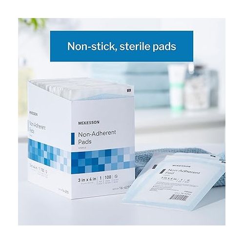  McKesson Non-Adherent Dressing Pads, Sterile, Nylon/Polyester, 3 in x 4 in, 100 Count, 12 Packs, 1200 Total