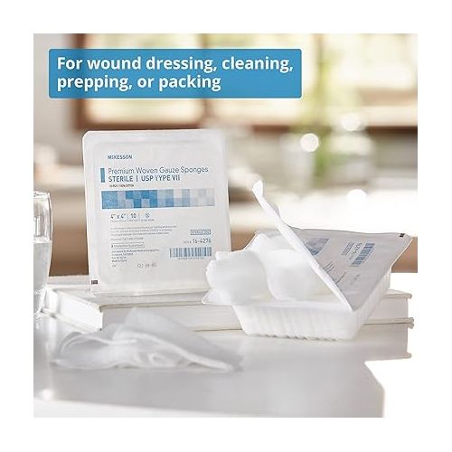  McKesson Premium Woven Gauze Sponges, Sterile, 16-Ply, USP Type VII, 100% Cotton, 4 in x 4 in, 10 per Pack, 72 Packs, 720 Total