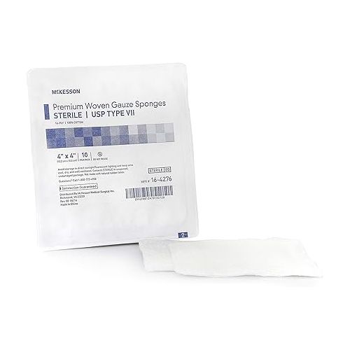  McKesson Premium Woven Gauze Sponges, Sterile, 16-Ply, USP Type VII, 100% Cotton, 4 in x 4 in, 10 per Pack, 72 Packs, 720 Total