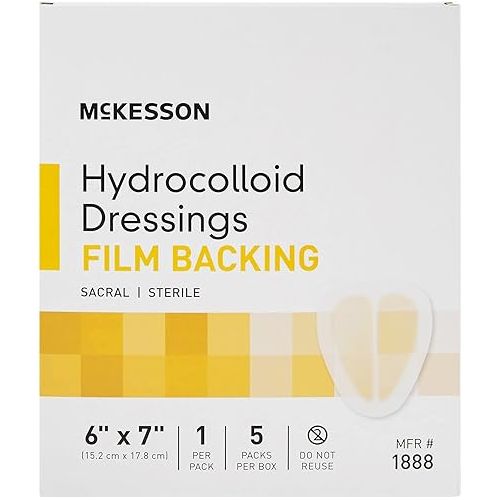  McKesson Hydrocolloid Dressing, Sterile, Sacral, Film Backing, 6 in x 7 in, 5 Count, 1 Pack