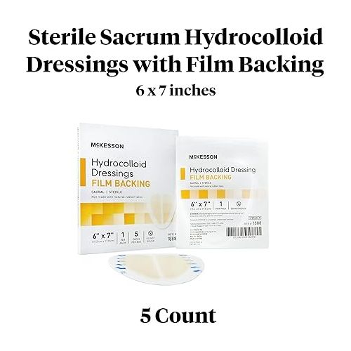  McKesson Hydrocolloid Dressing, Sterile, Sacral, Film Backing, 6 in x 7 in, 5 Count, 1 Pack