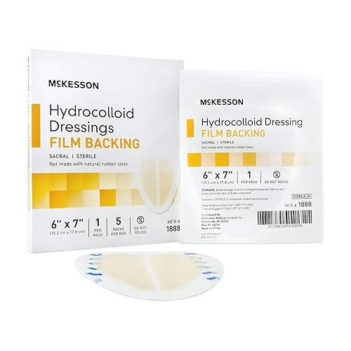  McKesson Hydrocolloid Dressing, Sterile, Sacral, Film Backing, 6 in x 7 in, 5 Count, 1 Pack