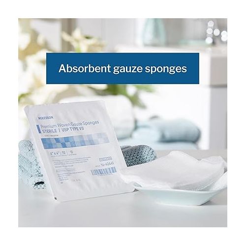  McKesson Premium Woven Gauze Sponges, Sterile, 12-Ply, USP Type VII, 100% Cotton, 4 in x 4 in, 10 per Pack, 128 Packs, 1280 Total