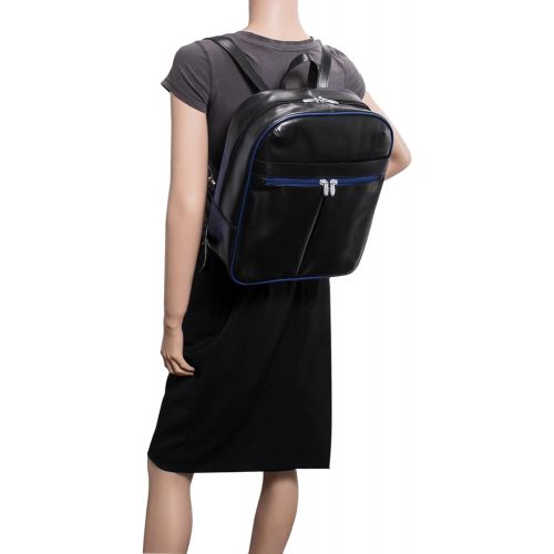  McKleinUSA Slim Laptop Backpack, Leather, 14 in, Black wBlue Trim - Edison | McKlein - 88135