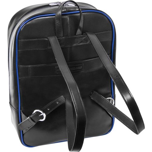  McKleinUSA Slim Laptop Backpack, Leather, 14 in, Black wBlue Trim - Edison | McKlein - 88135