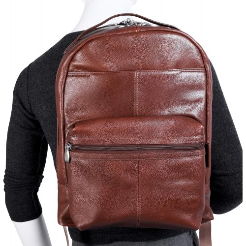  McKleinUSA Dual Compartment Laptop Backpack, Leather, Mid-Size, Brown - Parker | Mcklein - 88554