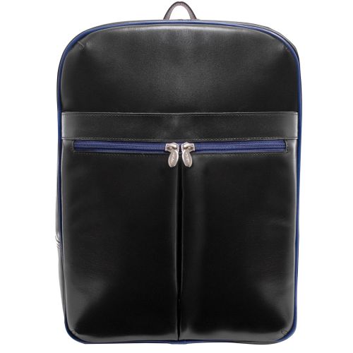  McKleinUSA McKlein, L Series, Avalon, Top Grain Cowhide Leather, 15 Leather Laptop Slim Backpack, Blk/Navy Trim (87885)