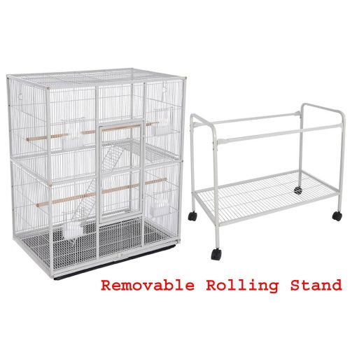  Mcage Large Double Wrought Iron Flight Canary Parakeet Cockatiel Lovebird Finch Sugar Glider Cage with Removable Rolling Stand on Wheels 63 Length x 19 Depth x 64 Height