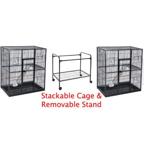  Mcage 2 Color, New Large and Tall Double Stackable Wrought Iron Flight Canary Parakeet Cockatiel Lovebird Finch Bird Cage with Metal Tray and Removable Stand