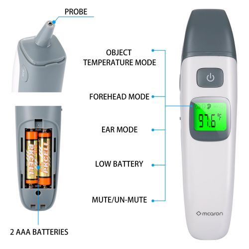  Mcaron Medical Forehead and Ear Thermometer for Baby, Kids and Adults - Infrared Digital Thermometer with Fever Indicator - CE and FDA Approved