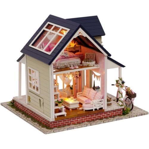  Mcitymall66 Wooden Kids Mini DIY Cabin Dolls House Rural Cabin Theme with LED Furniture Kit for Children Birthday Christmas Gift