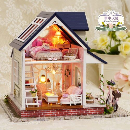  Mcitymall66 Wooden Kids Mini DIY Cabin Dolls House Rural Cabin Theme with LED Furniture Kit for Children Birthday Christmas Gift