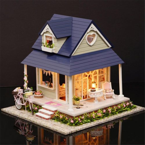  Mcitymall66 Wooden Kids Mini DIY Cabin Dolls House Rural Cabin Theme with LED Furniture Kit for Children Birthday Christmas Gift
