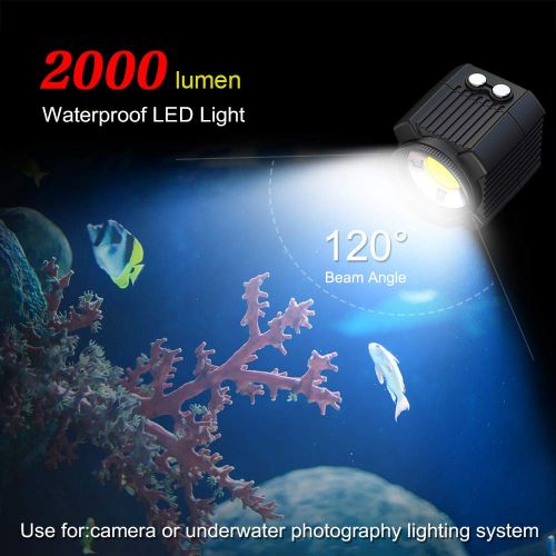  Mcoplus New 60m/195ft 2000 Lumen Mini Waterproof Light Underwater LED Video Lighting Compatible for Camera,Tripod, Camera Housing and Underwater Lighting System