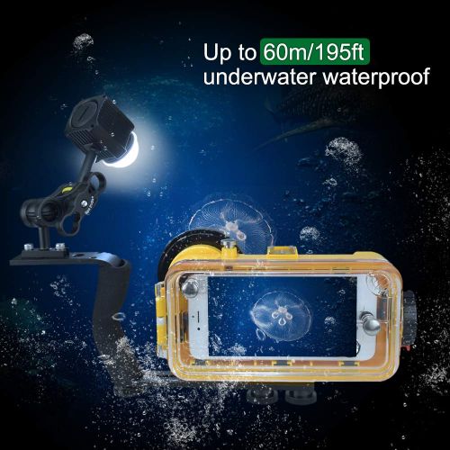  Mcoplus New 60m/195ft 2000 Lumen Mini Waterproof Light Underwater LED Video Lighting Compatible for Camera,Tripod, Camera Housing and Underwater Lighting System