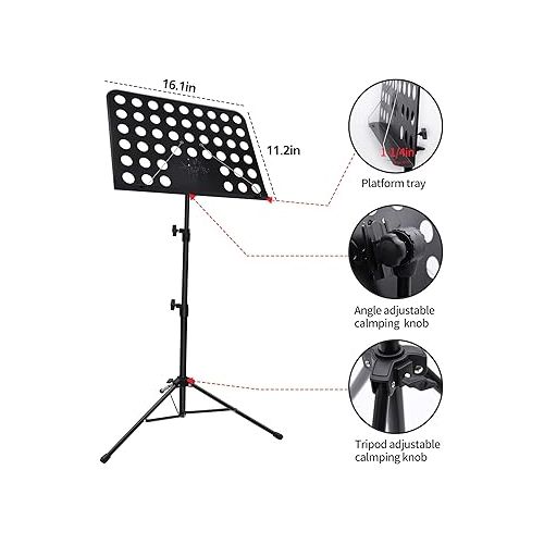  Sheet Music Stand, 3 Pack Adjustable Music Stand with Carrying Bag, Professional Music Book Holder Music Sheet Clip Holder for Guitar, Ukulele, Violin Players(3 Pack)