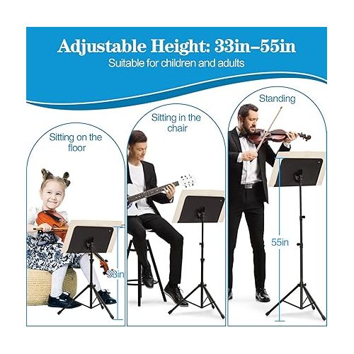  1/2/3 Pack Sheet Music Stand, Adjustable Music Stand for Sheet Music, Music Sheet Stand Portable Folding with Carry Bag for Guitar, Ukulele, Violin Players(1 Pack)