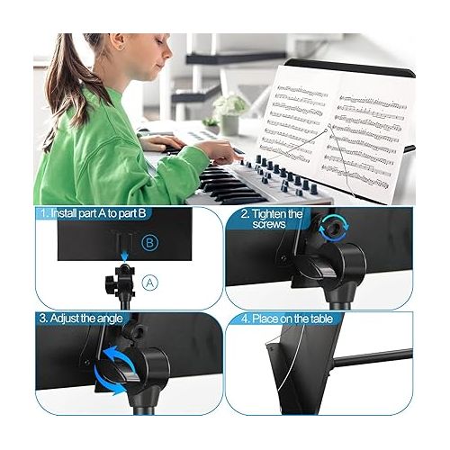  1/2/3 Pack Sheet Music Stand, Adjustable Music Stand for Sheet Music, Music Sheet Stand Portable Folding with Carry Bag for Guitar, Ukulele, Violin Players(1 Pack)