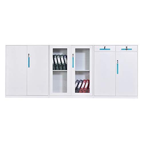  MeColor Half Height Metal Office File Cabinet，Swing Door Metal Office Cabinet with Doors and Adjustable Shelves in White Color