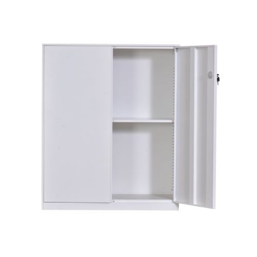  MeColor Half Height Metal Office File Cabinet，Swing Door Metal Office Cabinet with Doors and Adjustable Shelves in White Color