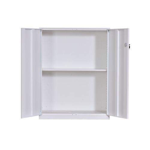  MeColor Half Height Metal Office File Cabinet，Swing Door Metal Office Cabinet with Doors and Adjustable Shelves in White Color