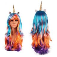 MeGaLuv Luxury Horn Headband Hairpiece Rainbow Wig Perfect for Party Decoration or Cosplay Costume