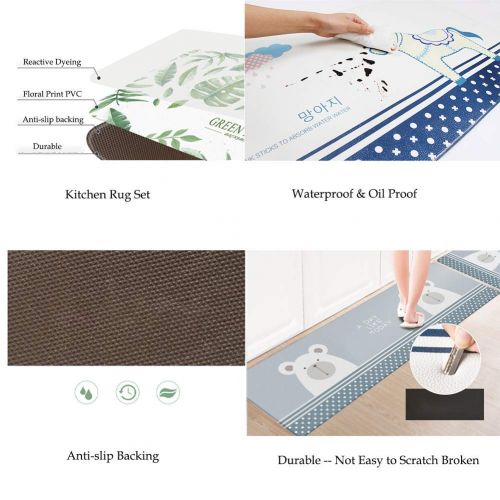  MeMoreCool 2 Piece Non-Slip Kitchen Mat | Simple Nordic Design Oil Proof Doormat Runner Rug Set, Anti-Fatigue Comfort Standing Mat Kitchen Rug (Retro Grid 18x30+18x59)