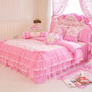 MeMoreCool Home Textile Elegant Design Pastoral Style Floral Lace Princess Bedding Set Girly Ruffle Duvet Cover Fashion Exquisite Falbala Bed Skirt Twin Size 3Pcs