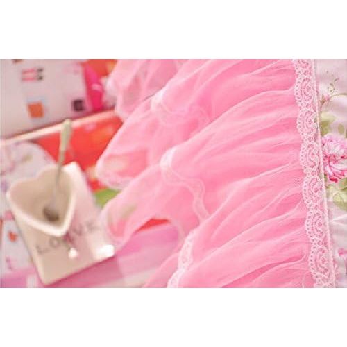  MeMoreCool Home Textile Elegant Design Pastoral Style Floral Lace Princess Bedding Set Girly Ruffle Duvet Cover Fashion Exquisite Falbala Bed Skirt Twin Size 3Pcs