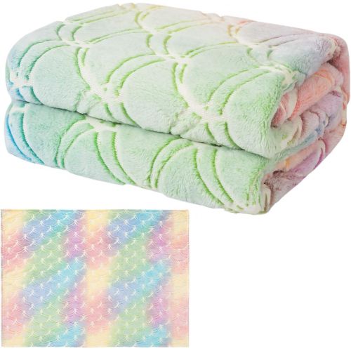  [아마존베스트]MeMoreCool Mermaid Scales Glow in The Dark Throw Blanket - Cozy Plush Blanket for Baby Kids Girls Women, Glowing Colorful Blankets for Mermaid Fans, Birthday Gift, 50x60 Inches, Machine Washa