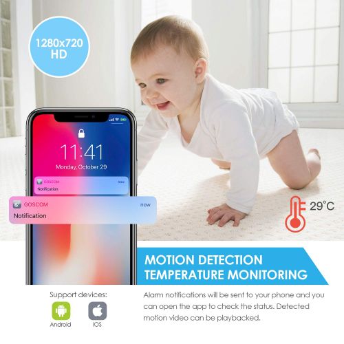  MeaMae Care WiFi Baby Monitor with Camera and Audio - Lullaby Player, Home Security WiFi Camera for NannyElderPet with 2-Way Audio, Night Vision, Motion & Temperature Sensors, PanTitle iOS