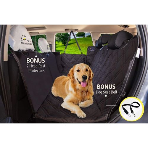  [아마존 핫딜] [아마존핫딜]Meadowlark Dog Seat Covers Unique Design & Full Car Protection-Doors,Headrests & Backseat. Extra Durable Zippered Side Flap, Waterproof Pet Seat Cover + Seat Belt & 2 Headrest Prot