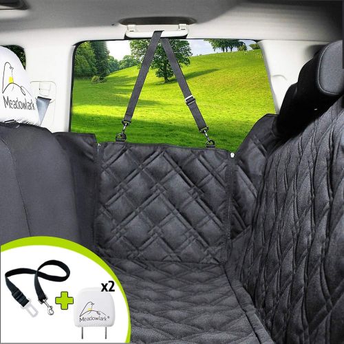  [아마존 핫딜] [아마존핫딜]Meadowlark Dog Seat Covers Unique Design & Full Car Protection-Doors,Headrests & Backseat. Extra Durable Zippered Side Flap, Waterproof Pet Seat Cover + Seat Belt & 2 Headrest Prot