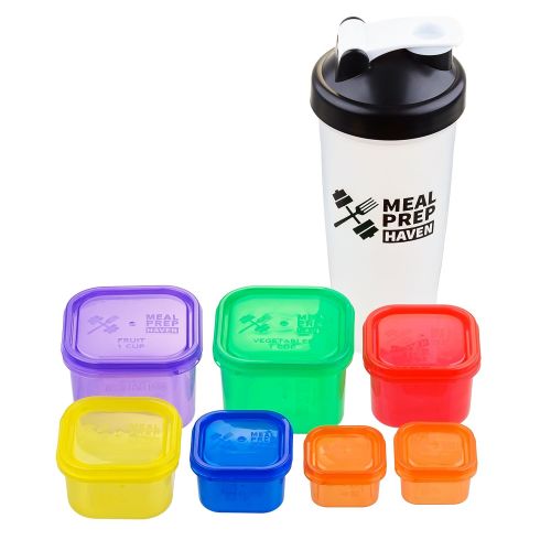 Meal Prep Haven 7 Piece Multi-Colored Portion Control Container Kit with Guide and Protein Shaker Bottle
