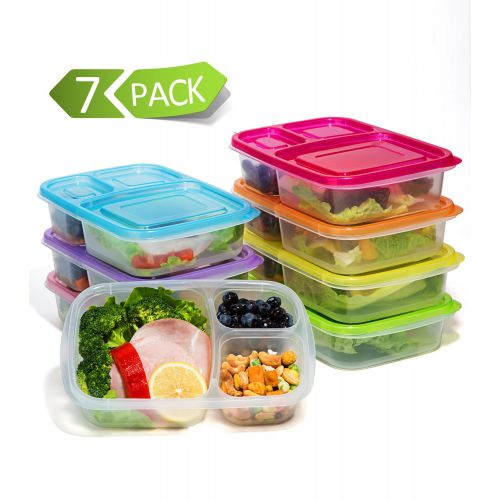  Mealcon 7 Pack Bento Lunch Box Containers-Meal Prep Containers-2 Compartment Snack Box-Microwave,Dishwasher Safe,Reusable Food Containers