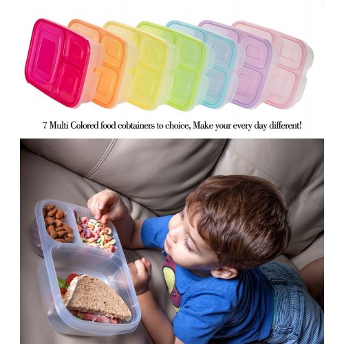  Mealcon 7 Pack Bento Lunch Box Containers-Meal Prep Containers-2 Compartment Snack Box-Microwave,Dishwasher Safe,Reusable Food Containers