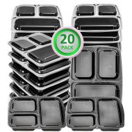Mealcon 20 Pack Meal Prep Containers 3 Compartment Plastic Food Container with Lids-Divided Bento Lunch Box-Microwave,Dishwasher Safe-Portion Control,21 Day Fix+20 Sporks(36oz)