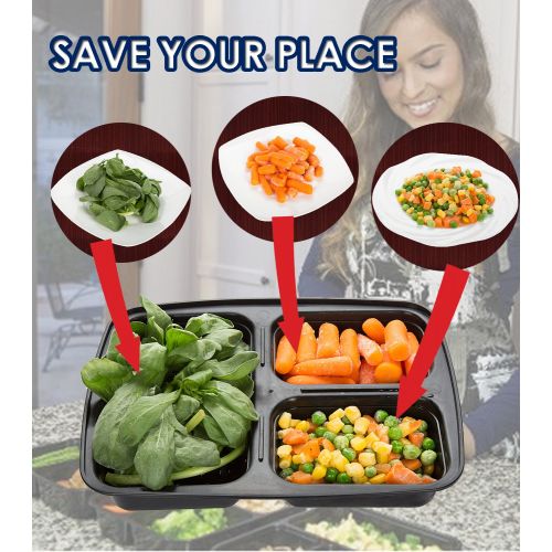  Mealcon 20 Pack Meal Prep Containers 3 Compartment Plastic Food Container with Lids-Divided Bento Lunch Box-Microwave,Dishwasher Safe-Portion Control,21 Day Fix+20 Sporks(36oz)