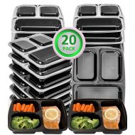 Mealcon [20 Pack] Meal Prep Containers-3 Compartment Food Prep Containers Bento Box BPA-Free Food Storage Containers with Lids-Reusable Meal Prep Containers