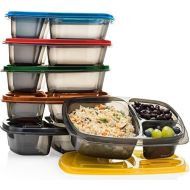 Mealports Divided Lunch Containers, 3 Compartment Meal Prep & Portion Control, Bento Lunch Box Set (6) for Kids & Adults - Stackable, Reusable, Dishwasher, Freezer, Microwave Safe,