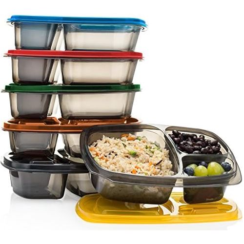  Mealports Divided Lunch Containers, 3 Compartment Meal Prep & Portion Control, Bento Lunch Box Set (6) for Kids & Adults - Stackable, Reusable, Dishwasher, Freezer, Microwave Safe,